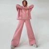 Trendy & Unique Athletic Solid Long Sleeve Wide Leg Hoodie Matching Set - Pink