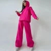 Trendy & Unique Clothing Athletic Solid Long Sleeve Wide Leg Hoodie Matching Set - Rose