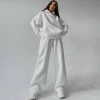 Trendy & Unique Clothing Athletic Solid Long Sleeve Wide Leg Hoodie Matching Set - White
