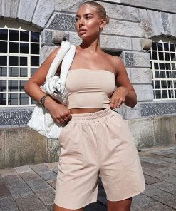 Trendy & Unique What's New Athletic Spaghetti Strap Square Neck Crop Tank Top - Apricot