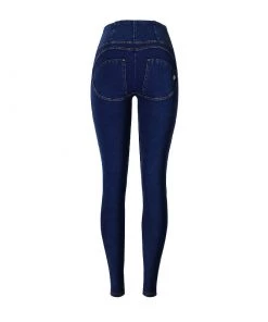 Trendy & Unique Athletic Style High Waist Zip Up Skinny Yoga Jeans - Dark Blue What's New