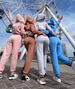 Trendy & Unique Athletic Style Kitty Hooded Zip Up Long Sleeve Jumpsuit - Blue