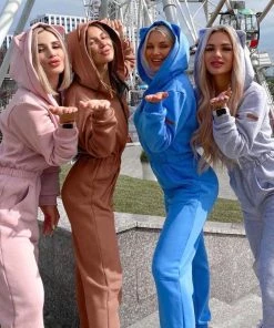 Trendy & Unique Athletic Style Kitty Hooded Zip Up Long Sleeve Jumpsuit - Khaki 10 Trendy & Unique Athletic Style Kitty Hooded Zip Up Long Sleeve Jumpsuit - Khaki