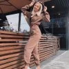 Trendy & Unique Athletic Style Kitty Hooded Zip Up Long Sleeve Jumpsuit - Khaki