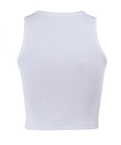 Trendy & Unique What's New Athletic Style Letter Embroidered Rib Crop Tank Top - White