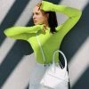 Trendy & Unique Athletic Underwire Long Sleeve Rib Knit Thong Bodysuit - Neon Green What's New