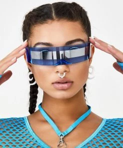 Trendy & Unique Back To The Future Wrap Around Shield Sunglasses - Blue What's New
