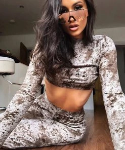 Trendy & Unique Backless Long Sleeve High Waist Tie Dye Pant Matching Set - Gray What's New