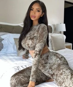 Trendy & Unique Backless Long Sleeve High Waist Tie Dye Pant Matching Set - Gray What's New