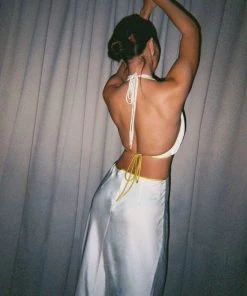 Trendy & Unique What's New Beach Vacation Backless Cut Out Frilled Halter Midi Dress - Beige