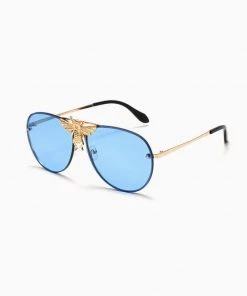 Trendy & Unique What's New Iconic Look Bee Embellishment Gradient Aviator Sunglasses - Blue
