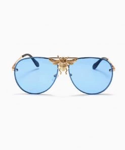 Trendy & Unique What's New Iconic Look Bee Embellishment Gradient Aviator Sunglasses - Blue
