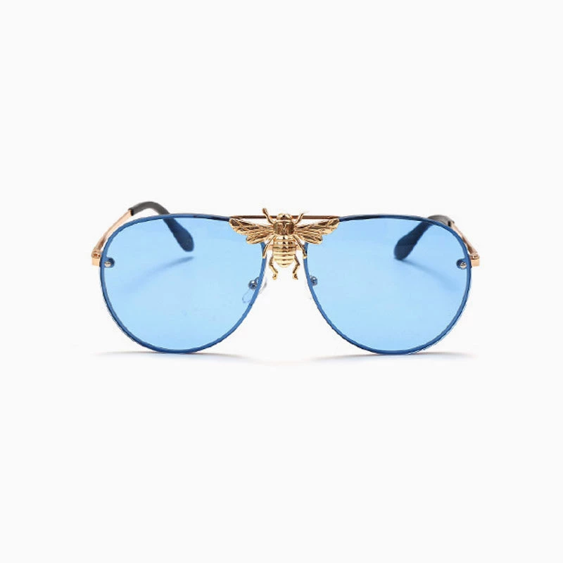 Trendy & Unique What's New Iconic Look Bee Embellishment Gradient Aviator Sunglasses - Blue 4 Trendy & Unique What's New Iconic Look Bee Embellishment Gradient Aviator Sunglasses - Blue
