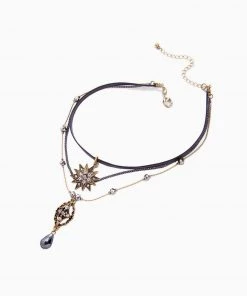 Trendy & Unique Charm The Party Rhinestone Pendant Layered Necklace - Black