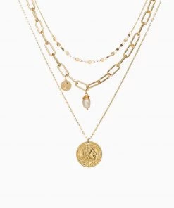 Trendy & Unique Party Ready Coin Pendant Chain-Link Layered Necklace - Gold