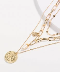 Trendy & Unique Party Ready Coin Pendant Chain-Link Layered Necklace - Gold