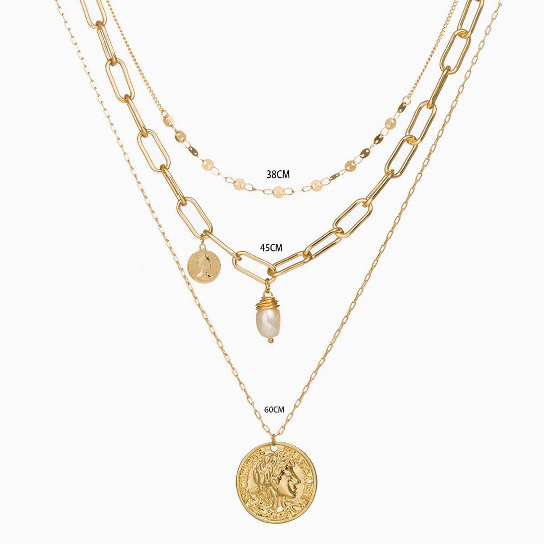 Trendy & Unique Party Ready Coin Pendant Chain-Link Layered Necklace - Gold 6 Trendy & Unique Party Ready Coin Pendant Chain-Link Layered Necklace - Gold