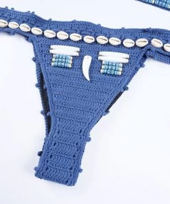 Trendy & Unique What's New Boho Style Shell Embellished Crochet Halter Triangle Bikini Set - Blue 9 Trendy & Unique What's New Boho Style Shell Embellished Crochet Halter Triangle Bikini Set - Blue