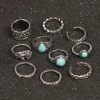 Trendy & Unique What's New Boho Style Multi Mix Stone Trimmed Embossed Ring Set - Silver