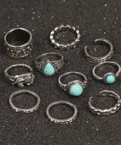 Trendy & Unique What's New Boho Style Multi Mix Stone Trimmed Embossed Ring Set - Silver