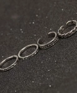 Trendy & Unique What's New Boho Style Multi Mix Stone Trimmed Embossed Ring Set - Silver