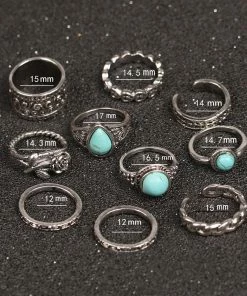 Trendy & Unique What's New Boho Style Multi Mix Stone Trimmed Embossed Ring Set - Silver