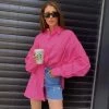 Trendy & Unique Bold Collared Long Sleeve Button Up Oversized Shirt - Hot Pink 2 Trendy & Unique Bold Collared Long Sleeve Button Up Oversized Shirt - Hot Pink