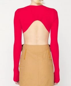 Trendy & Unique What's New Bold Letter Chain Open Front Long Sleeve Ribbed Crop Cardigan - Red