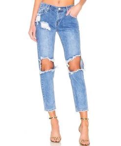 Trendy & Unique Boyfriend Style Cut Out Faded Frayed Skinny Jeans - Dark Blue What's New