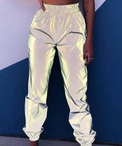 Trendy & Unique What's New Boyfriend Style Reflective Elastic High Waist Joggers - Gray