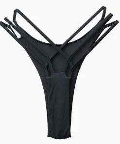 Trendy & Unique What's New Brazilian Solid Cut Out Crisscross Strappy Bikini Thong Bottom - Black
