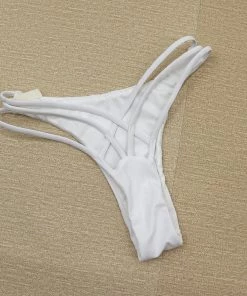 Trendy & Unique What's New Brazilian Solid Color Cut Out Crisscross Strappy Bikini Thong Bottom - White
