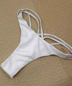 Trendy & Unique What's New Brazilian Solid Color Cut Out Crisscross Strappy Bikini Thong Bottom - White