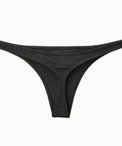 Trendy & Unique What's New Brazilian Solid Color High Cut Ruched Bikini Thong Bottom - Black