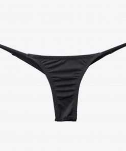 Trendy & Unique Brazilian Solid Color Ruched String Bikini Thong Bottom - Black What's New