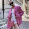 Trendy & Unique Bright Color Collared V Neck Long Sleeve Oversized Blazer - Hot Pink 1 Trendy & Unique Bright Color Collared V Neck Long Sleeve Oversized Blazer - Hot Pink