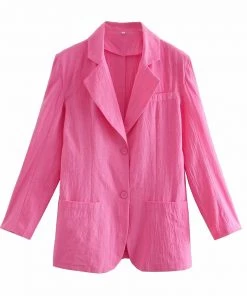 Trendy & Unique Bright Color Collared V Neck Long Sleeve Oversized Blazer - Hot Pink