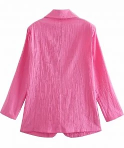 Trendy & Unique Bright Color Collared V Neck Long Sleeve Oversized Blazer - Hot Pink