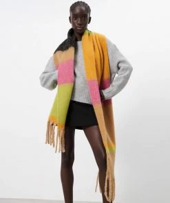 Trendy & Unique Bright Rainbow Stripe Printed Brushed Narrow Fringe Scarf - Multicolor What's New
