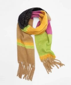 Trendy & Unique Bright Rainbow Stripe Printed Brushed Narrow Fringe Scarf - Multicolor What's New