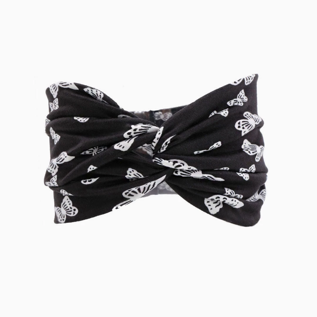 Trendy & Unique What's New Vacation Ready Butterflies Print Twist Front Turban Headband - Black 3 Trendy & Unique What's New Vacation Ready Butterflies Print Twist Front Turban Headband - Black