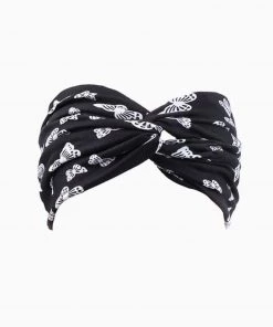 Trendy & Unique What's New Vacation Ready Butterflies Print Twist Front Turban Headband - Black