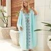 Trendy & Unique Casual Ethnic Print V Neck Batwing Sleeve Maxi Cover Up - Teal