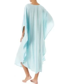 Trendy & Unique Casual Ethnic Print V Neck Batwing Sleeve Maxi Cover Up - Teal