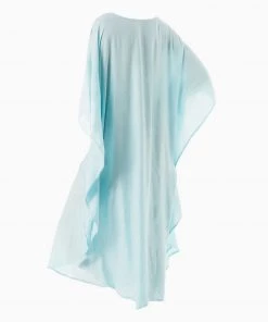 Trendy & Unique Casual Ethnic Print V Neck Batwing Sleeve Maxi Cover Up - Teal