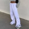 Trendy & Unique What's New Casual High Waist Drawstring Side Slip Wide Leg Pants - White