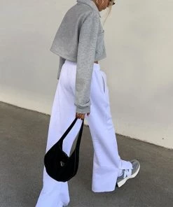 Trendy & Unique What's New Casual High Waist Drawstring Side Slip Wide Leg Pants - White