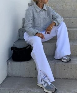 Trendy & Unique What's New Casual High Waist Drawstring Side Slip Wide Leg Pants - White