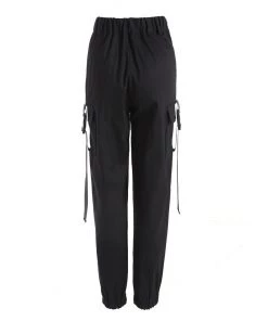 Trendy & Unique Casual Style Buckled Cargo Pocket High Waist Harem Pants - Black What's New