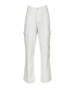Trendy & Unique Casual Style Cargo Pocket High Waist Wide Leg Jeans - White 8 Trendy & Unique Casual Style Cargo Pocket High Waist Wide Leg Jeans - White